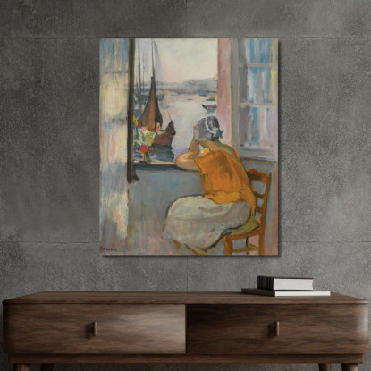 Giovane Donna Davanti Alla Finestra Aperta Sull'Île D'Yeu Henri Lebasque hlb18 quadro stampato su tela