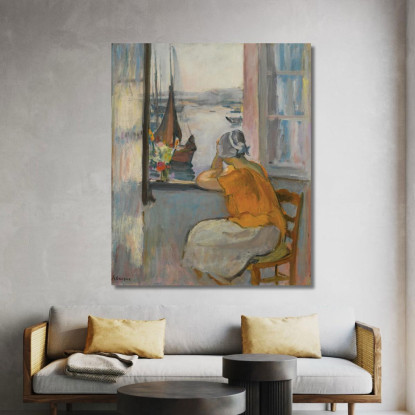Giovane Donna Davanti Alla Finestra Aperta Sull'Île D'Yeu Henri Lebasque hlb18 quadro stampato su tela