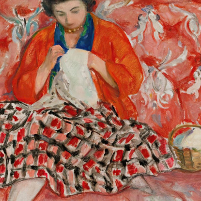 Giovane Ragazza Che Cuce Su Un Divano Henri Lebasque hlb20 quadro stampato su tela