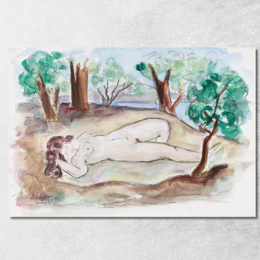 Sdraiato Nudo In Un Paesaggio A Saint-Tropez Henri Lebasque hlb61 quadro stampato su tela