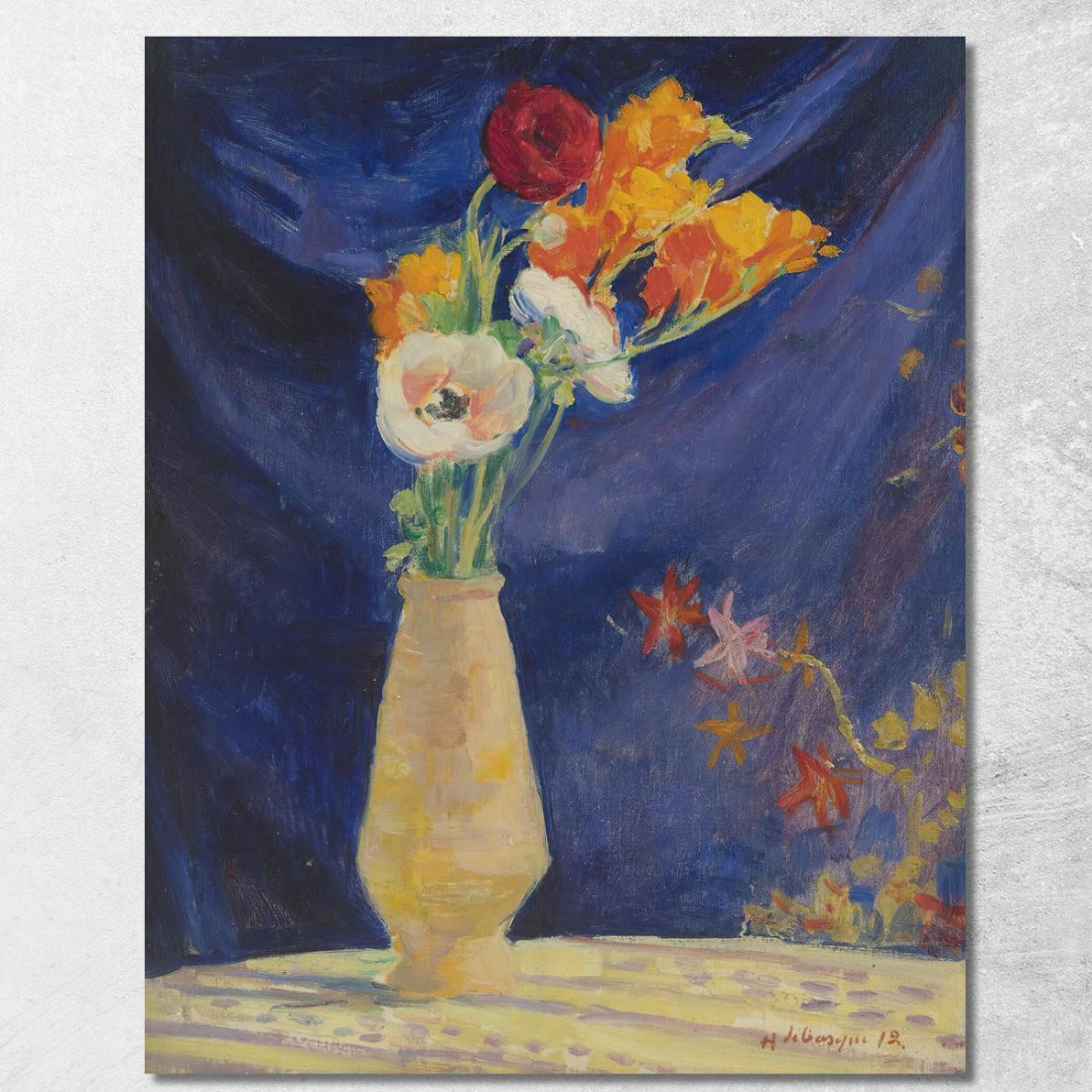 Vaso Di Anemoni Su Sfondo Blu Henri Lebasque hlb71 quadro stampato su tela