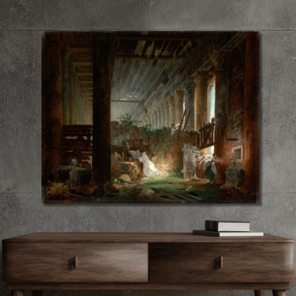 Un Eremita Che Prega Tra Le Rovine Di Un Tempio Romano Hubert Robert hrb9 quadro stampato su tela