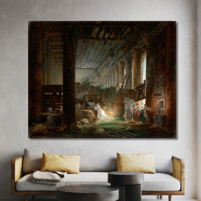 Un Eremita Che Prega Tra Le Rovine Di Un Tempio Romano Hubert Robert hrb9 quadro stampato su tela