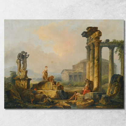 Un Paesaggio Con Pastori E Pastorelle Tra Antiche Rovine Hubert Robert hrb10 quadro stampato su tela