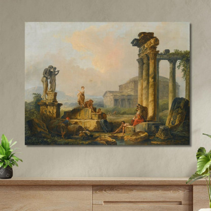 Un Paesaggio Con Pastori E Pastorelle Tra Antiche Rovine Hubert Robert hrb10 quadro stampato su tela