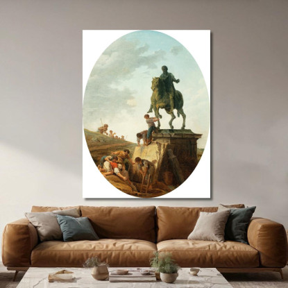 Un Paesaggio Animato Con La Statua Di Marco Aurelio Hubert Robert hrb17 quadro stampato su tela