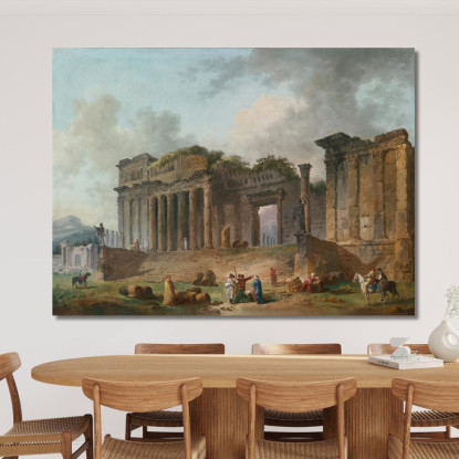 Un Capriccio Architettonico Con Un Artista Che Disegna In Primo Piano Hubert Robert hrb18 quadro stampato su tela