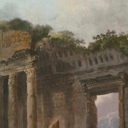 Un Capriccio Architettonico Con Un Artista Che Disegna In Primo Piano Hubert Robert hrb18 quadro stampato su tela