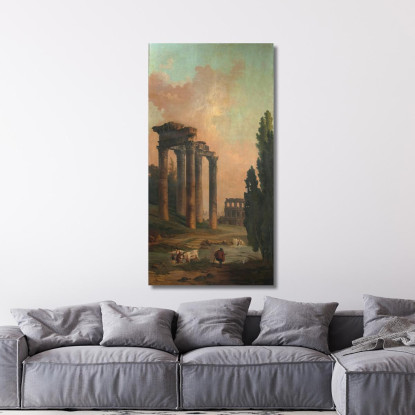 Capriccio Architettonico Con Rovine Del Tempio Di Saturno E Il Colosseo Sullo Sfondo Hubert Robert hrb22 quadro stampato su tel