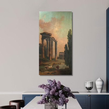 Capriccio Architettonico Con Rovine Del Tempio Di Saturno E Il Colosseo Sullo Sfondo Hubert Robert hrb22 quadro stampato su tel