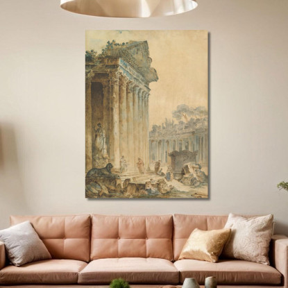 Capriccio Con Un Tempio Antico Hubert Robert hrb27 quadro stampato su tela