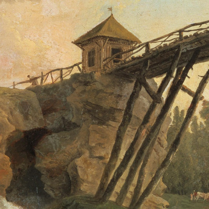 Disegnatore Che Disegna Il Ponte Di Legno Nel Parco Di Méréville Hubert Robert hrb32 quadro stampato su tela