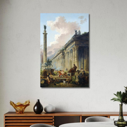 Veduta Immaginaria Di Roma Con La Statua Equestre Di Marco Aurelio La Colonna Di Traiano E Un Tempio Hubert Robert hrb43 quadro