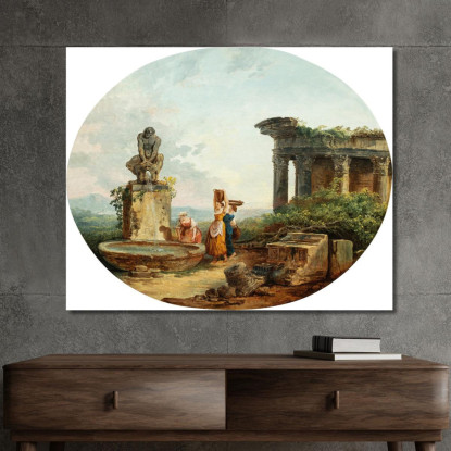 Paesaggio Con Lavandaie Alla Fontana Hubert Robert hrb60 quadro stampato su tela