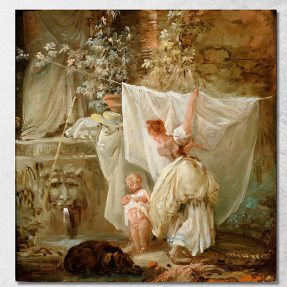 Lavandaia E Bambino Hubert Robert hrb61 quadro stampato su tela