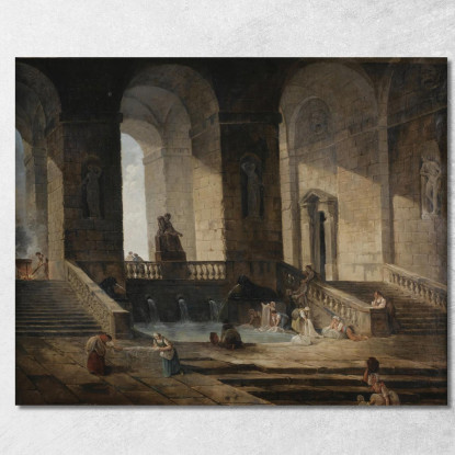 Lavandaie Nell'Architettura Romana Hubert Robert hrb63 quadro stampato su tela