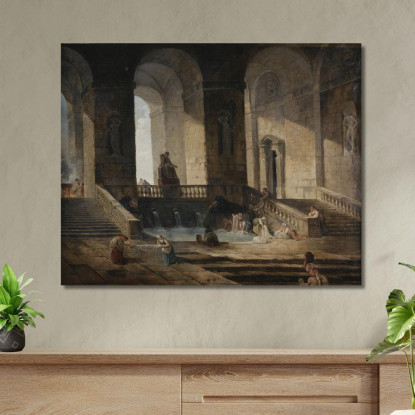 Lavandaie Nell'Architettura Romana Hubert Robert hrb63 quadro stampato su tela