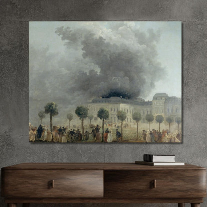 L'Incendio Dell'Opera Visto Dai Giardini Del Palais-Royal Hubert Robert hrb74 quadro stampato su tela