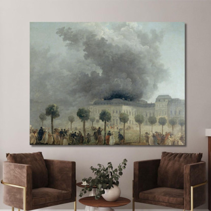 L'Incendio Dell'Opera Visto Dai Giardini Del Palais-Royal Hubert Robert hrb74 quadro stampato su tela