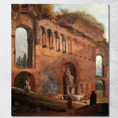 Rovine Romane Con Lavandaie Hubert Robert hrb80 quadro stampato su tela