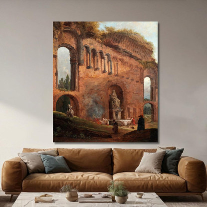 Rovine Romane Con Lavandaie Hubert Robert hrb80 quadro stampato su tela