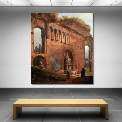 Rovine Romane Con Lavandaie Hubert Robert hrb80 quadro stampato su tela